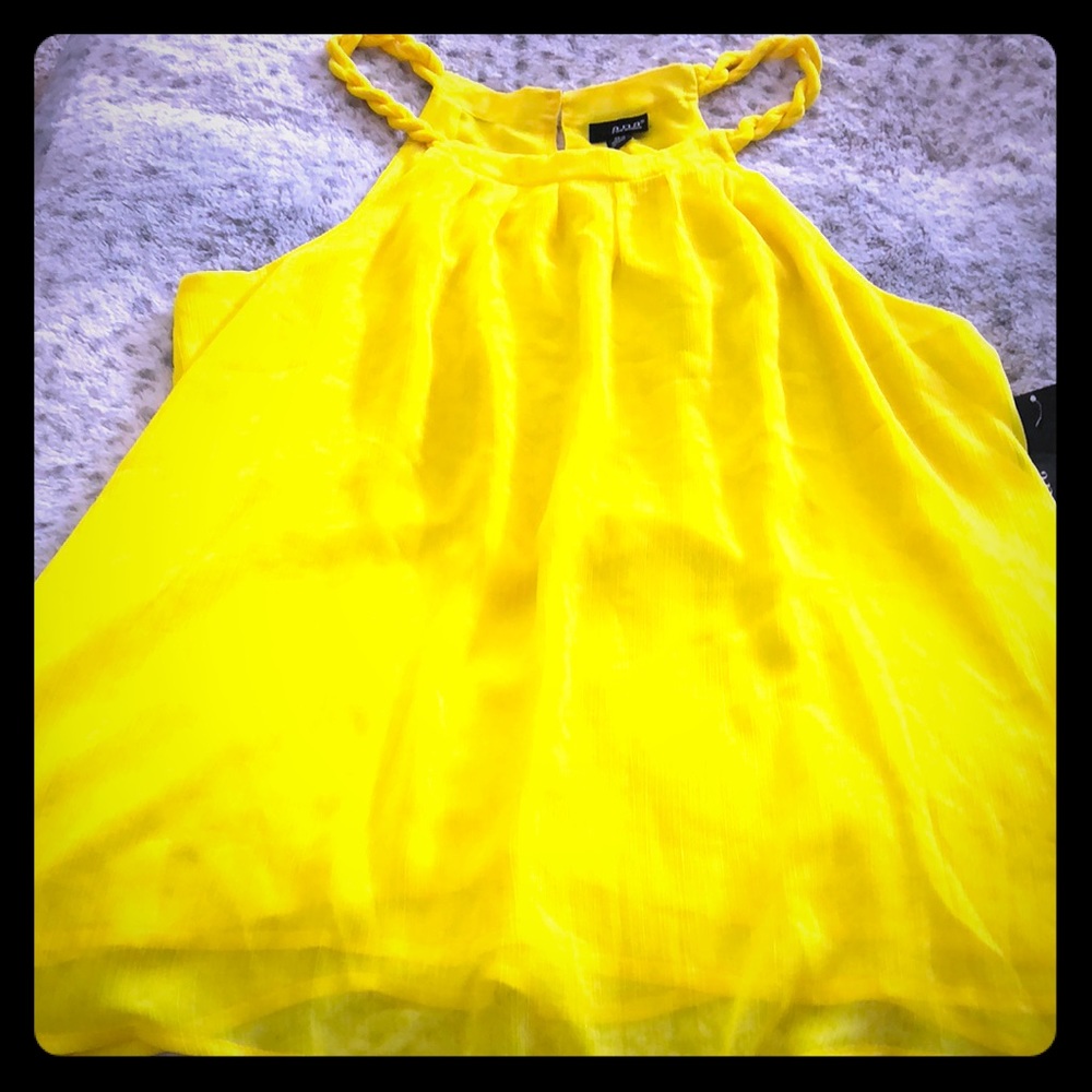 Yellow chiffon twisted halter